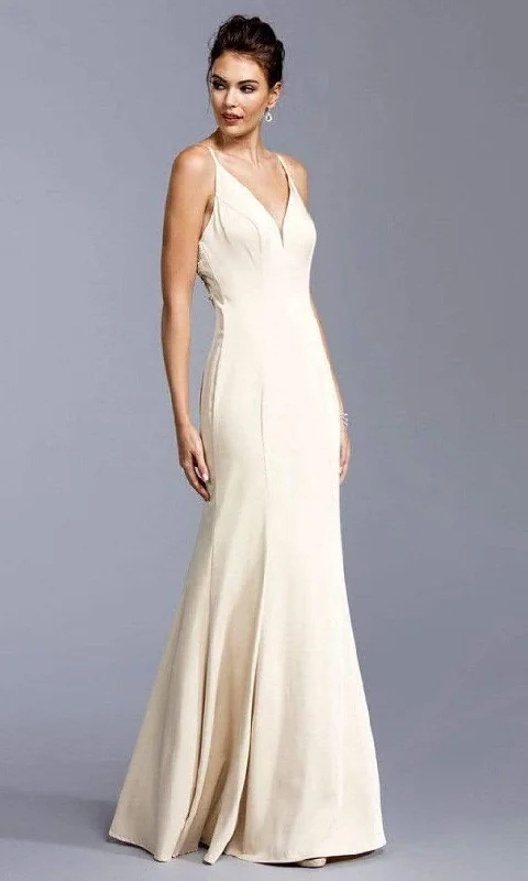 Trevi Collection - L1938 Appliqued V-Neck Evening Dress Pastel unclassified dresses