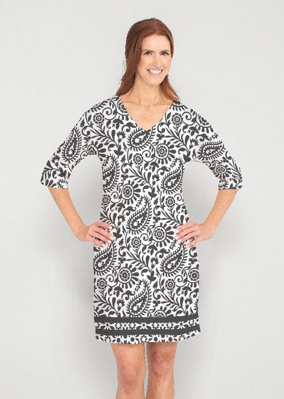 Victoria (14301) ~ Drop Shoulder 3/4 Sleeve V-Neck Dress Printed unclassified dresses