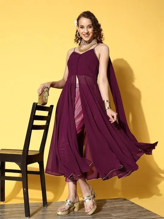 Women Mauve High Slit Gotta Patti Kurta with Trousers & With Dupatta Elegant evening unclassified dresses