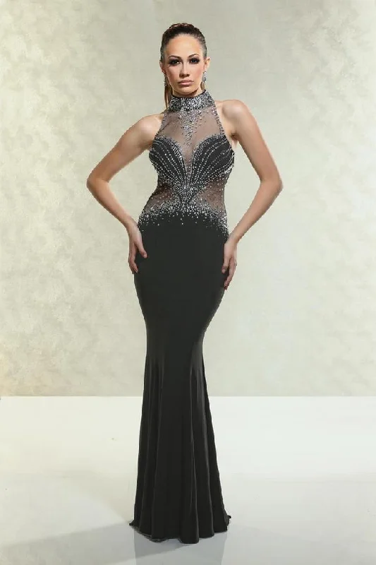 Xtreme Prom Bejeweled Sheer High Neckline Sheath Evening Gown 32514 Smocked unclassified dresses