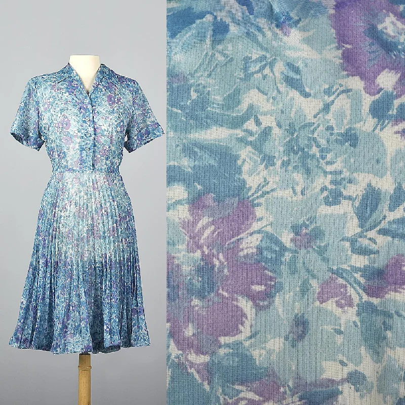 1960s Sheer Blue Floral Print Dress Fashion-forward floral dresses