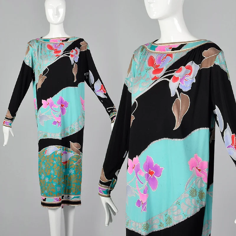 1980s Leonard Paris Silk Jersey Printed Dress Flattering floral dresses for all body types