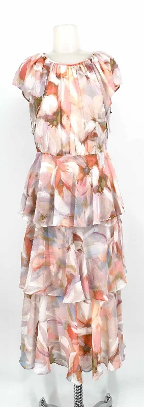 Calvin Klein Women's Beige/Pink Layered Floral Spring Size 2 Dress Party floral dresses