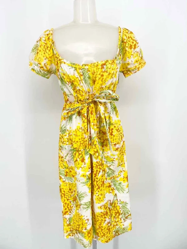 Diane Von Furstenberg Women's Yellow/Green Scoop Neck Floral Size 8 Dress Boho floral dresses