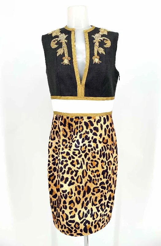 DSQUARED2 Women's Black/Gold Short Animal Print Size 42/10 Dress Boho floral dresses