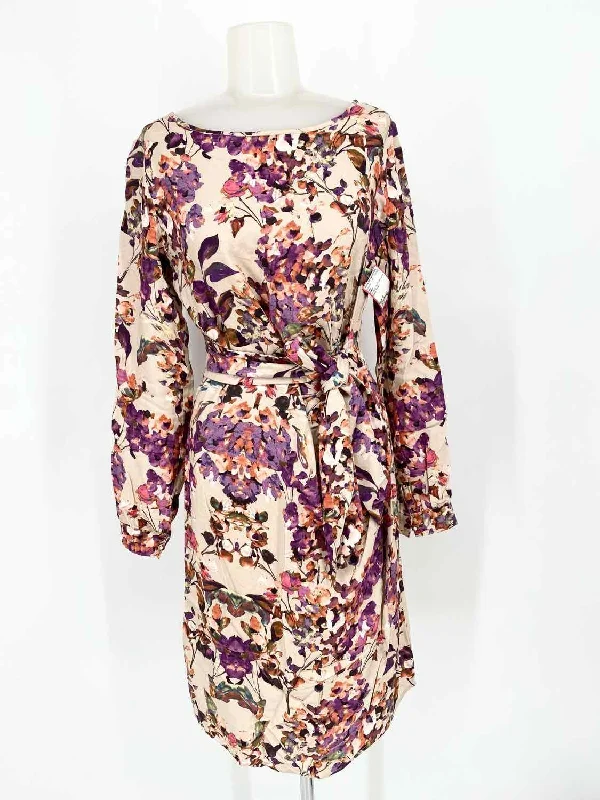 Lavand Women's Tan/Purple Long Sleeve Floral Size S Dress Elegant floral dresses