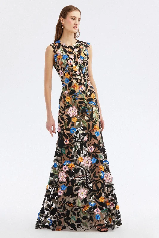 Remarkable Moment Floral Embroidered Illusion Gown Satin floral dresses