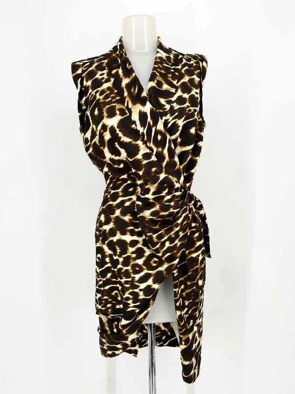 Saks Fifth Ave Women's Black/Gold Wrap Animal Print Size 8 Dress Budget-friendly floral dresses