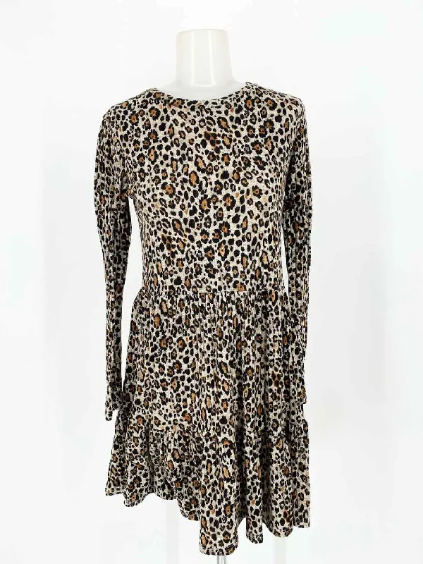 ZARA TRF Women's Tan/black Tiered Knit Animal Print Size S Dress Boho floral dresses