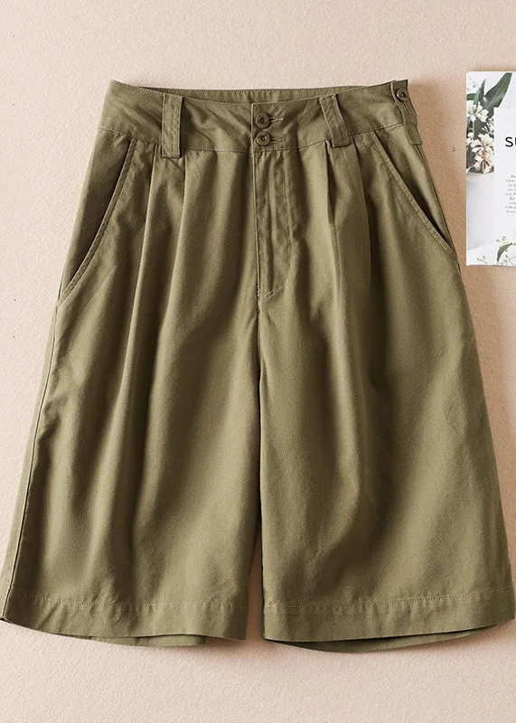 Casual Army Green Pockets High Waist Cotton Shorts Summer AM1060 Bodycon Mini Skirt