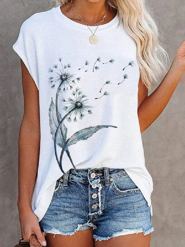 Casual Dandelion Short Sleeve Round Neck Printed Top T-Shirt  WZ115 Button-down Mini Skirt