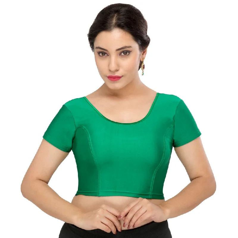 Designer Green Non-Padded Stretchable Short Sleeves Saree Blouse Crop Top (A-10-Green) Skater Mini Skirt