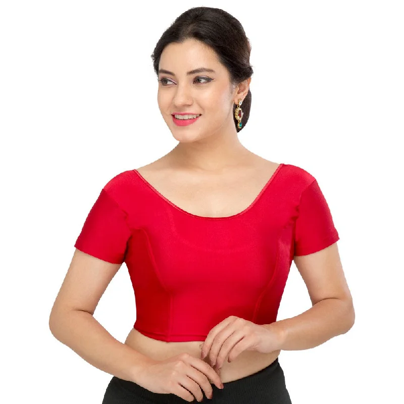 Designer Maroon Non-Padded Stretchable Short Sleeves Saree Blouse Crop Top (A-10-Maroon) Boho Mini Skirt