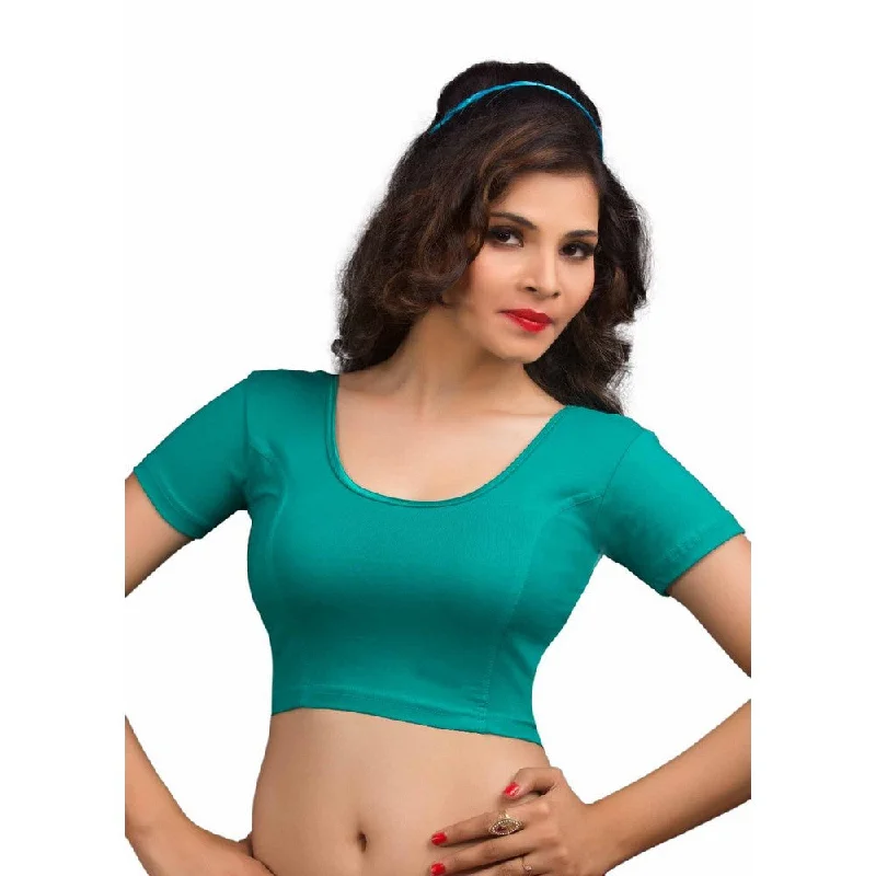 Designer Rama-Green Non-Padded Cotton Lycra Stretchable Short Sleeves Saree Blouse Crop Top (A-14-Rama-Green) Slim Fit Mini Skirt