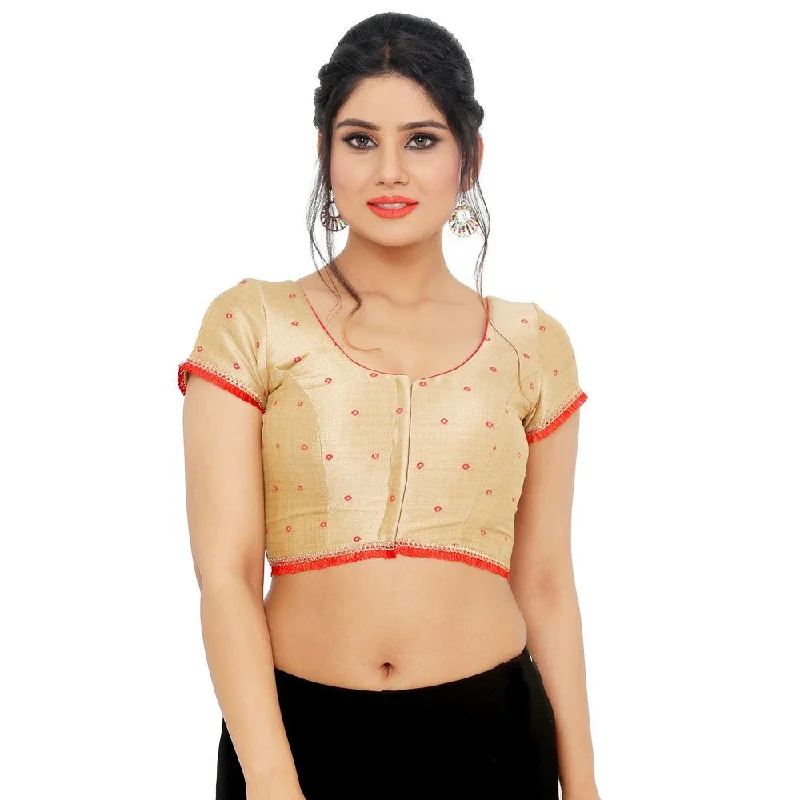 Designer Indian Traditional Red Mulbury Padded Short Sleeves Saree Blouse Choli (X-810Sl) Mini Skirt Look