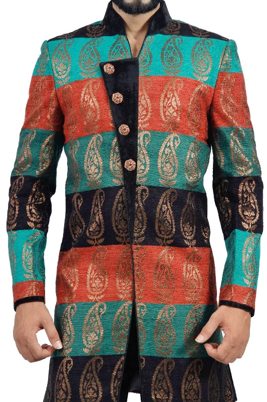 Multicoloured Designer Short Indian Wedding Indo-Western Sherwani for Men Casual Summer Skirt