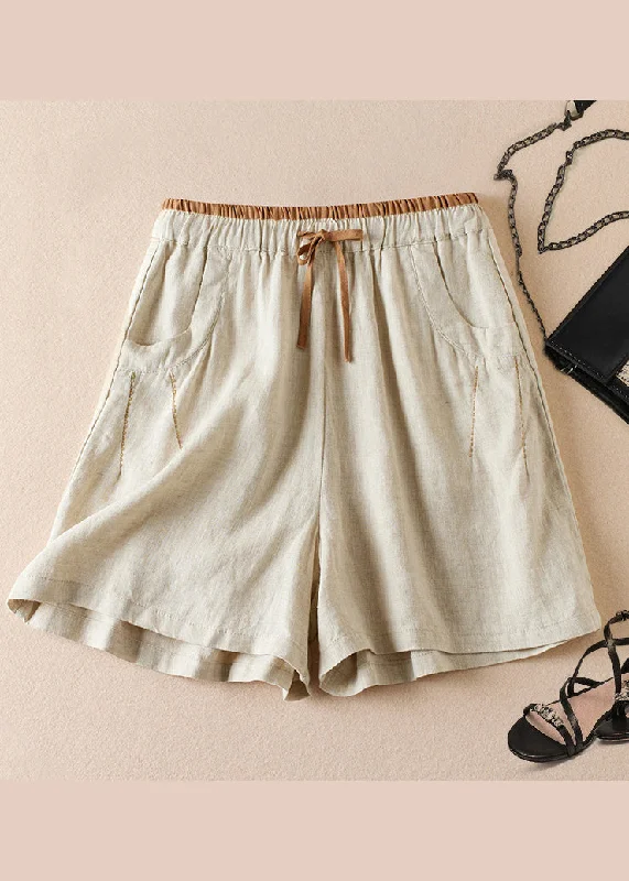 Organic Linen Pockets Elastic Waist Cotton Shorts Summer AM1040 Faded Denim Skirt