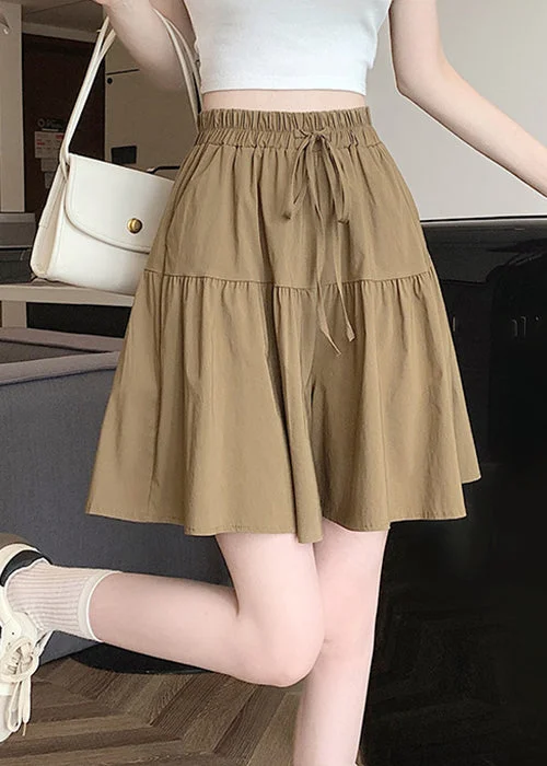 Plus Size Khaki Pockets Elastic Waist Cotton Shorts Summer QE002 Printed Mini Skirt