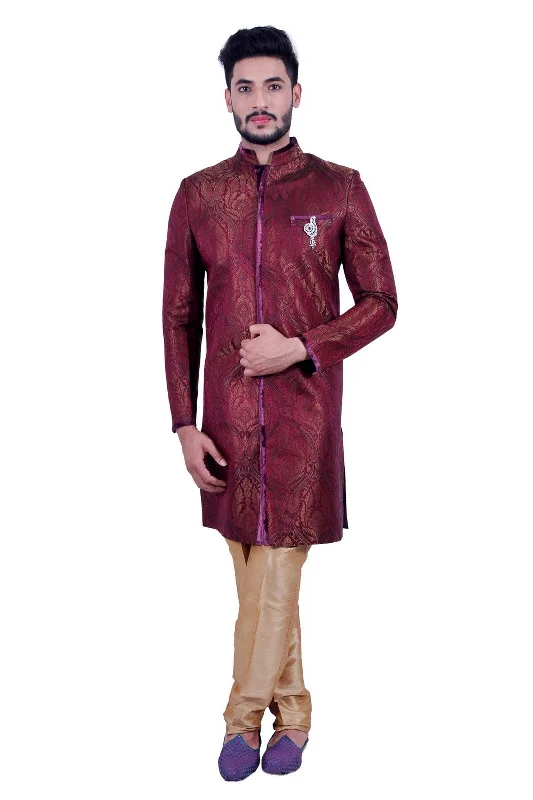 Short Multicolor Indian Wedding Indo-Western Sherwani for Men Stylish Mini Skirt