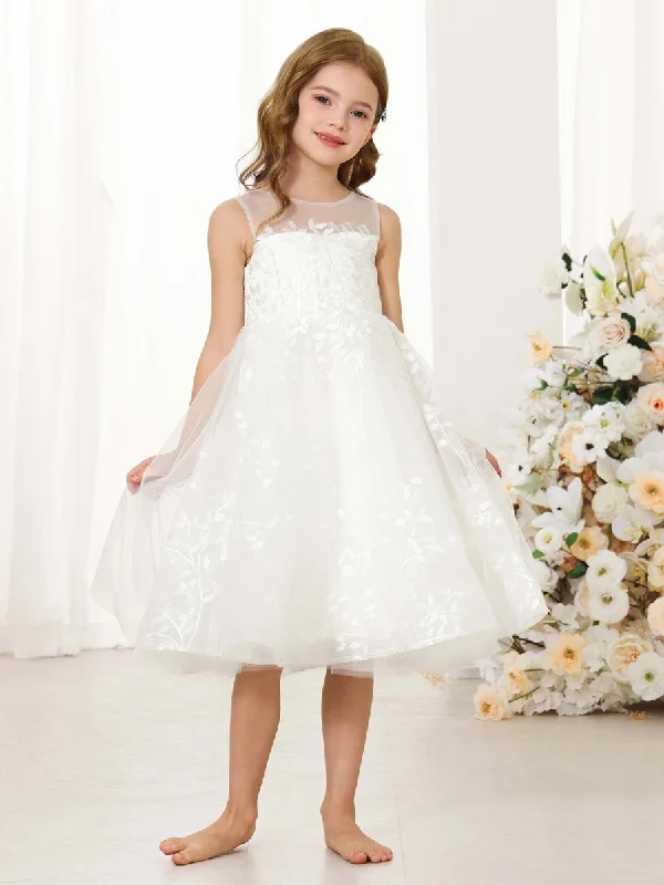 A-Line/Princess Lace Sleeveless Scoop Neck Flower Girl Dresses Elegant Lace Dress