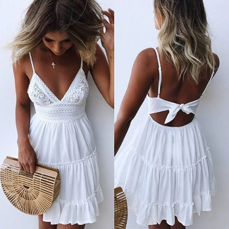 Women Lace Sling Stitching Dress Lace Dress Look