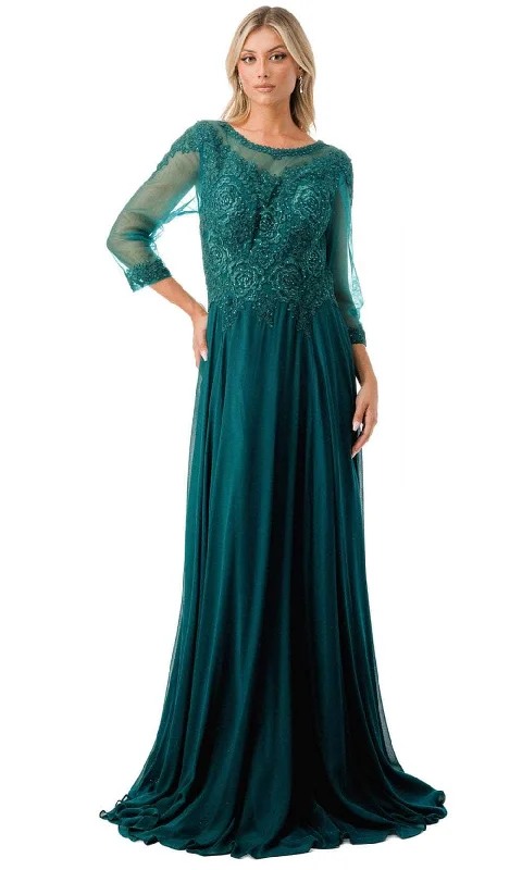 Trevi Collection M2723J - Lace Illusion Evening Gown Vintage Lace Dress