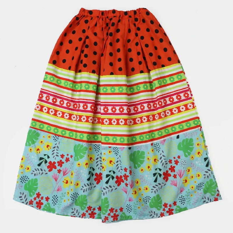 Girls Cotton Digital Print Long Skirt - Multi Soft Maxi Skirt