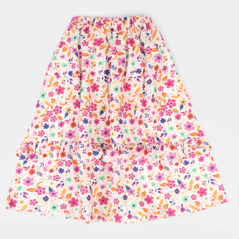 Girls Cotton Digital Print Long Skirt Rain Blush - Multi Floral Maxi Skirt