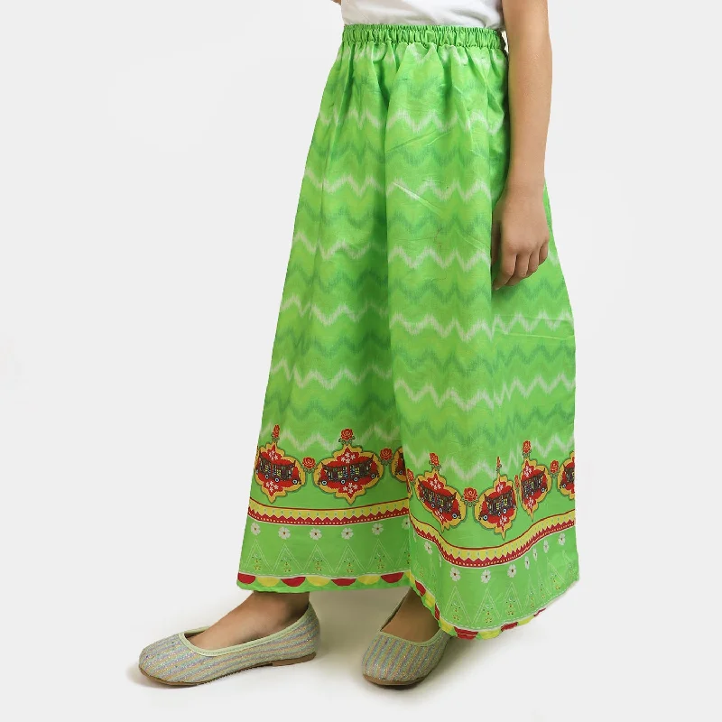 Girls Cotton independence day Long Skirt Ikat - Green Layered Maxi Skirt