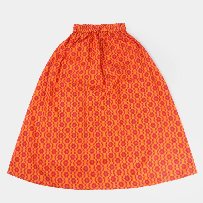 Girls Cotton Long Skirt 9001-Orange Soft Pleated Maxi