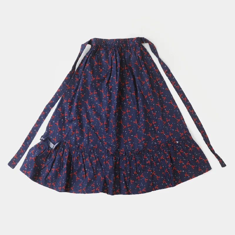 Girls Cotton Long Skirt - Navy Blue Lace Detail Maxi