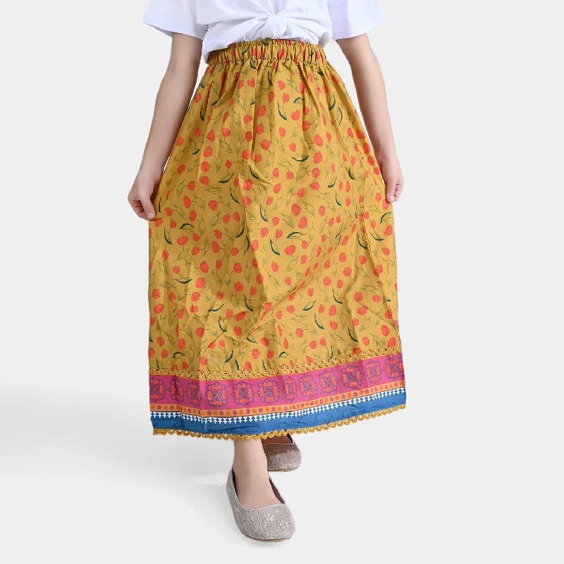 Girls Cotton Poplin Long Skirt Butter Cup-Mustard Maxi Skirt Trend