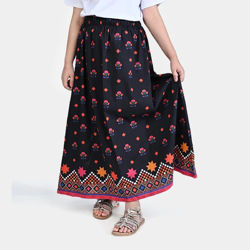 Girls Cotton Poplin long Skirt Faded Rose-BLACK Summer Maxi Skirt