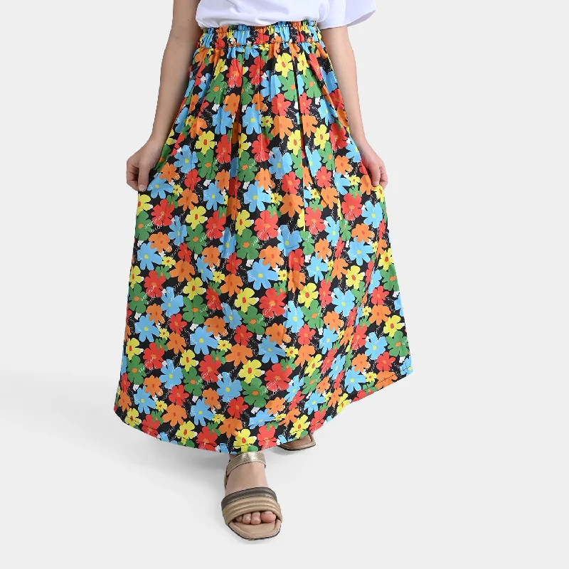 Girls Cotton Poplin Long Skirt Funky Floral Elegant Maxi Look