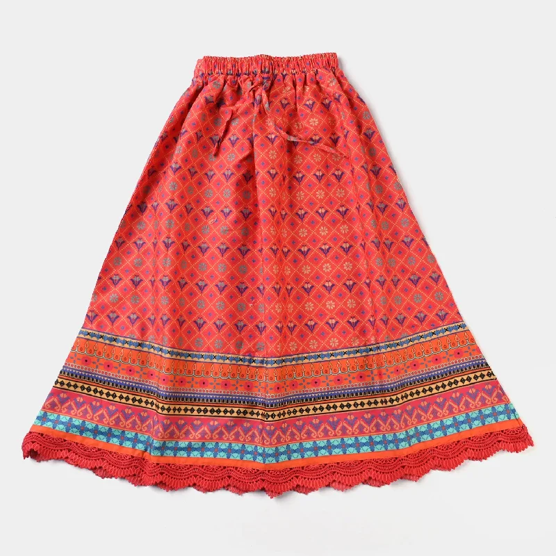 Girls Cotton Poplin Long Skirt Traditional Cross Stitch-Orange Chic Maxi Dress