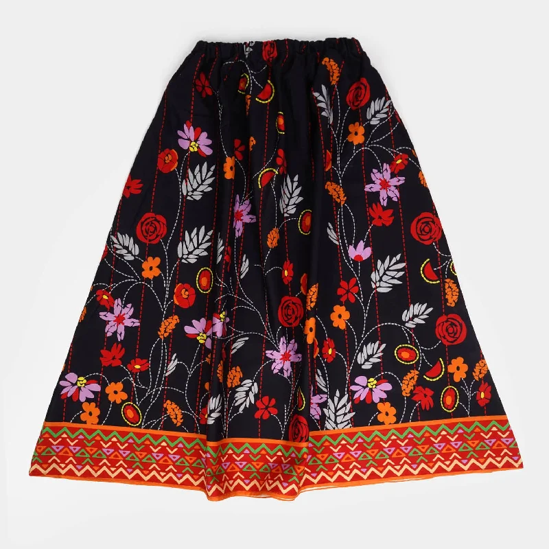 Girls Digital Print Cotton Long Skirt Leafy - Black Wrap Maxi Skirt