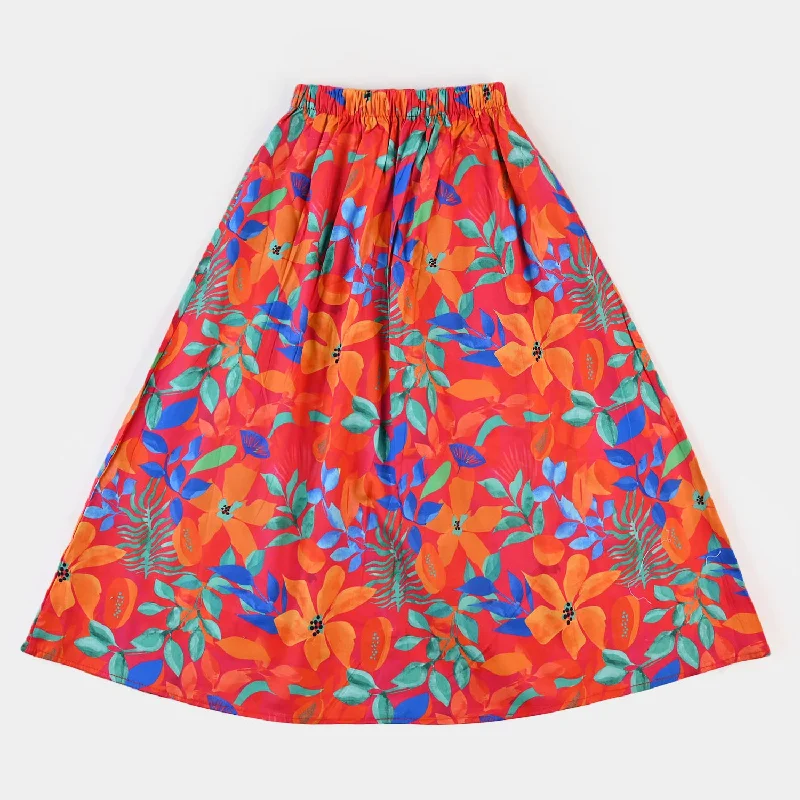 Girls Digital Print Long Skirt - Multi Ruffle Long Maxi