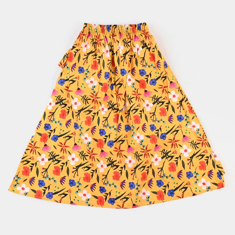 Girls Digital Print Long Skirt - Yellow Colorful Maxi Skirt