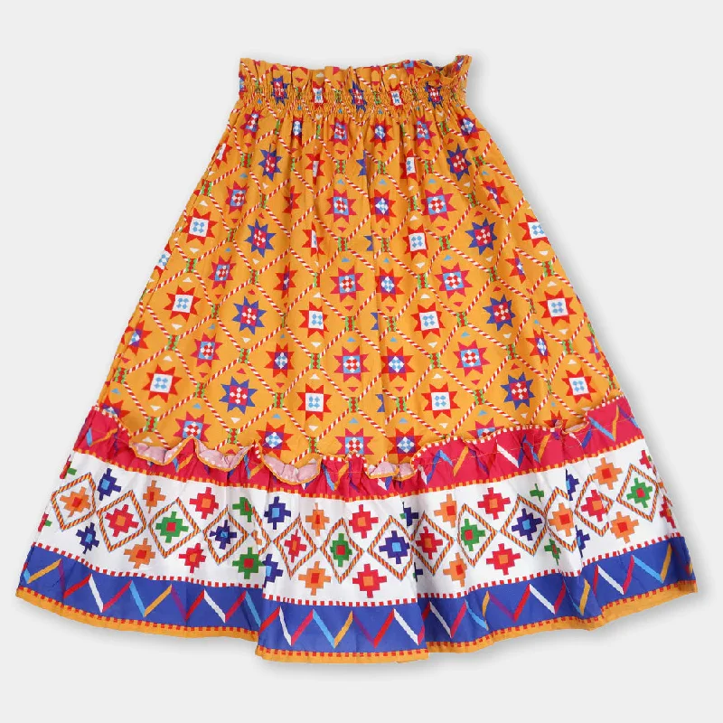 Girls long Skirt Printed- Multi V-neck Maxi Skirt