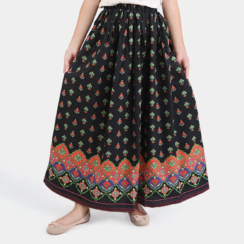 Girls Cotton Poplin long Skirt Rung Ja-BLACK Button-up Maxi Skirt