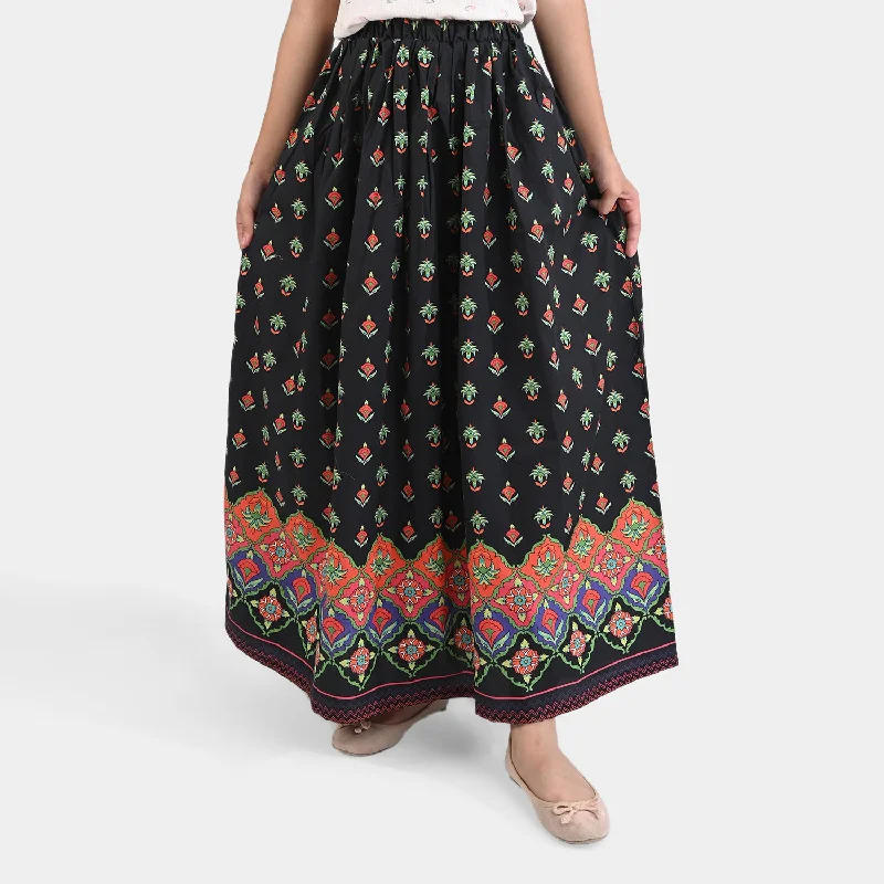 Teens Girls Cotton Long Skirt Rung Ja - Black Formal Maxi Skirt