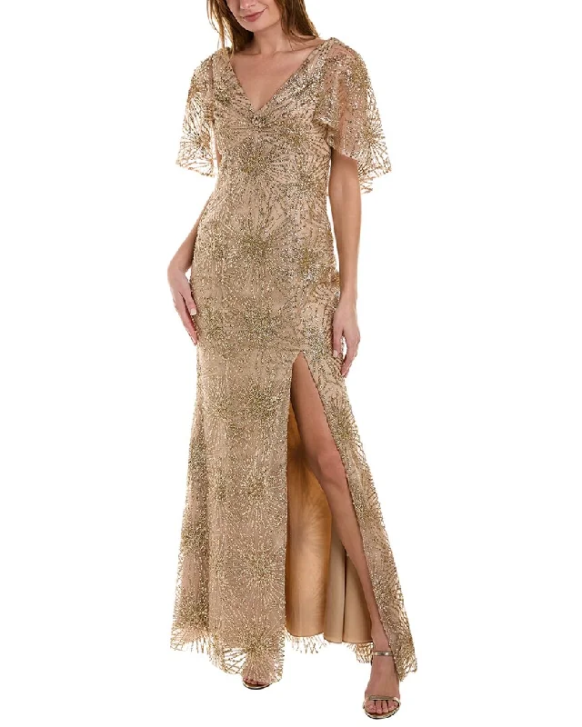 Marchesa Notte Beaded Glitter Sequin Gown Modern Sequin Dress