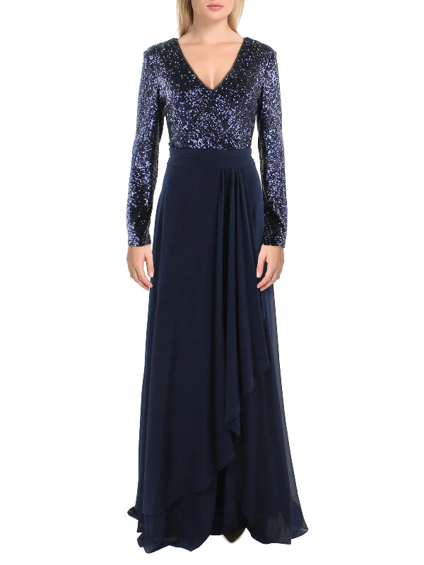 Womens Sequined V-Neck Evening Dress Sequin Dress Long