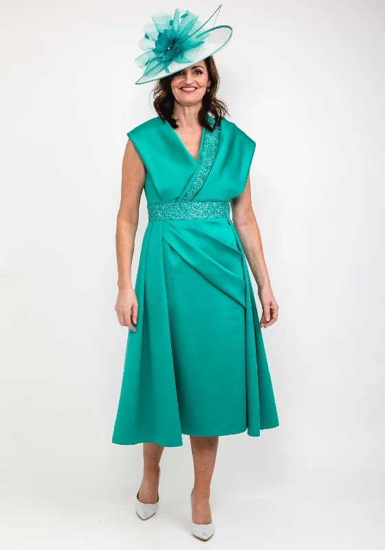 Gabriela Sanchez Sequin Embellished Satin Dress, Emerald Colorful Sequin Dress