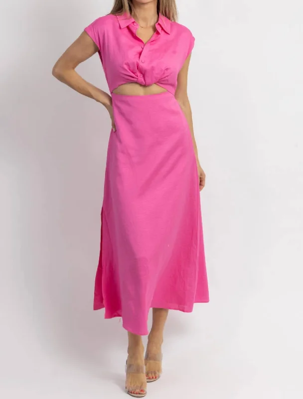 Jacey Button Down Midi Dress In Pink Stylish Midi Skirt