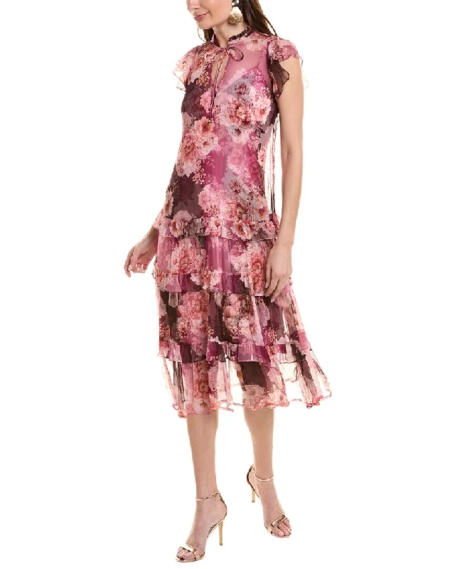 Johnny Was Carina Silk Midi Dress Floral A-line Skirt