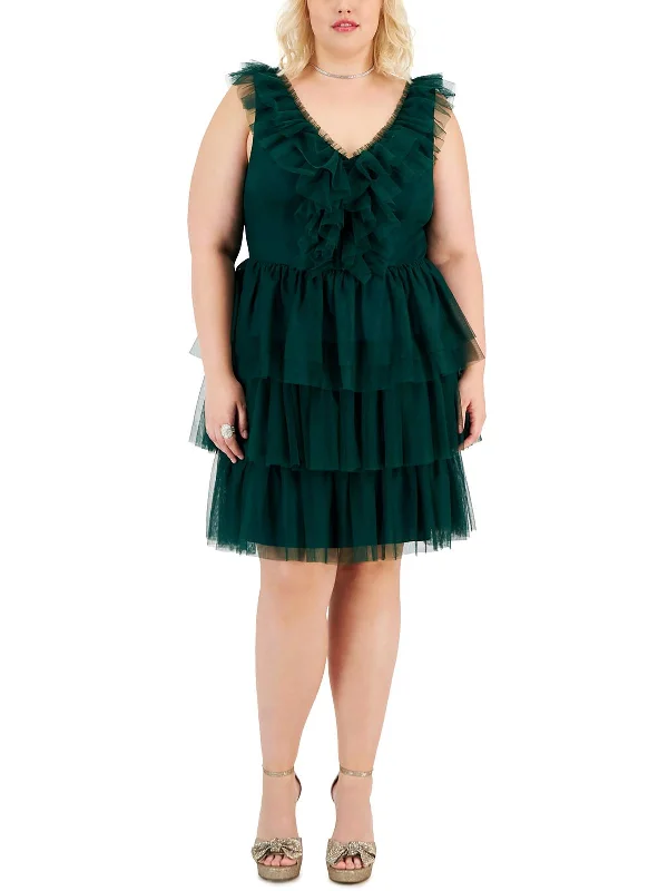 Plus Womens Tulle Midi Cocktail And Party Dress Soft Pleated Midi