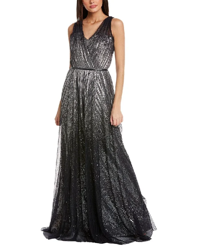 Rene Ruiz Metallic Tulle & Sequin Gown Black Sequin Dress