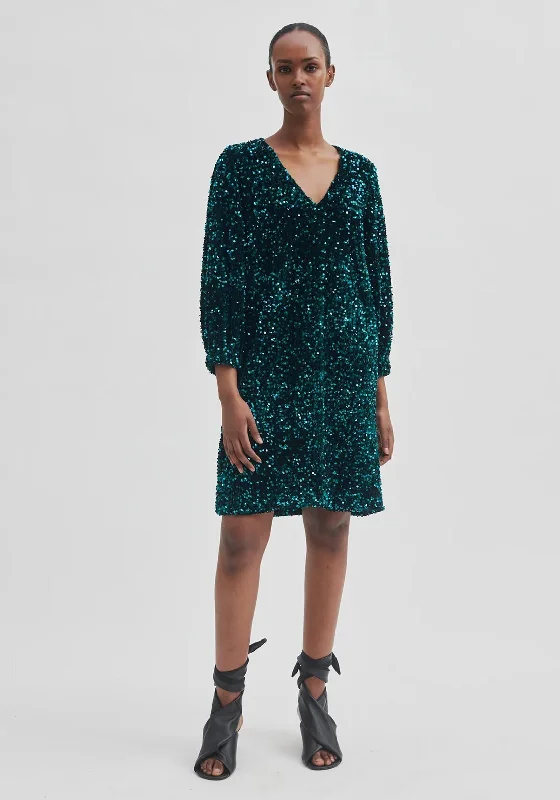 Second Female Winternalia Sequin Dress, Green Sequin Dress Trendy