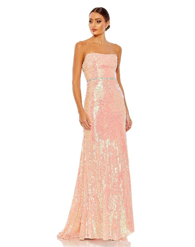 Sequined Strapless Rhinestone Belt Gown Sequin Dress Casual